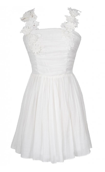 April Flowers Applique Strap Dress in Ivory